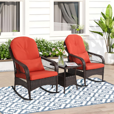 Outdoor Wicker Rocking Chair with Padded Cushions, Aluminum Furniture Rattan Porch Rocker Chair with Armrest for Garden, Patio, and Backyard(set Of 2) by Lark Manor