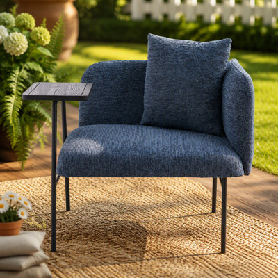 Fauteuil de loisir, fauteuil de détente avec petite table et coussin de dossier, chaises rembourrées modernes avec pieds en métal et poches latérales, canapé simple pour le salon / la chambre / le jardin