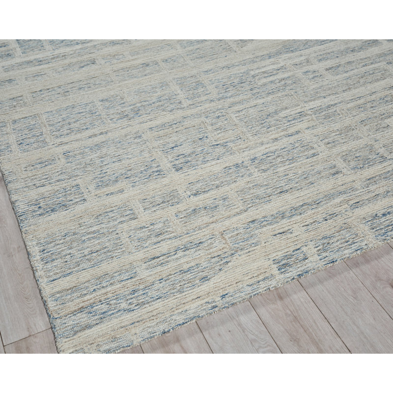 Aspen Hand Tufted Abstract Area Rug, Rectangle 5' x 8', Blue/Ivory