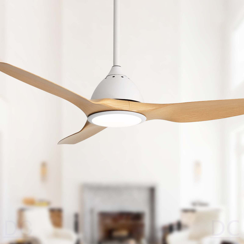Ventilateur de plafond de 52 pouces avec lumière 22W 3 couleurs à DEL à fonction de mémoire à intensité variable réversible avec moteur à courant continu 1H 4H 8H pour les grandes pièces