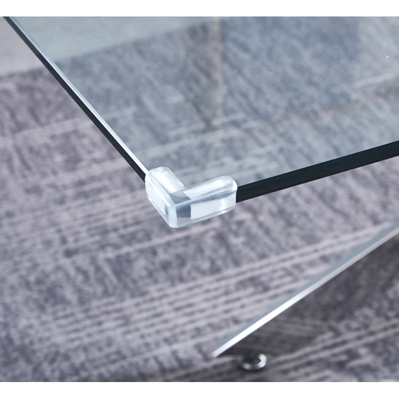 Kara Glass Pedestal Dining Table for 4 or 6 People, Silver, 35.5" W x  63" L