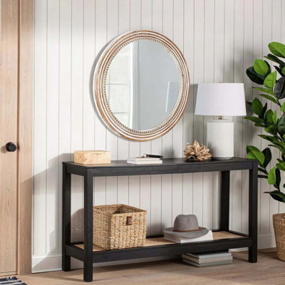 Wooden Farmhouse Round Wall Mirror