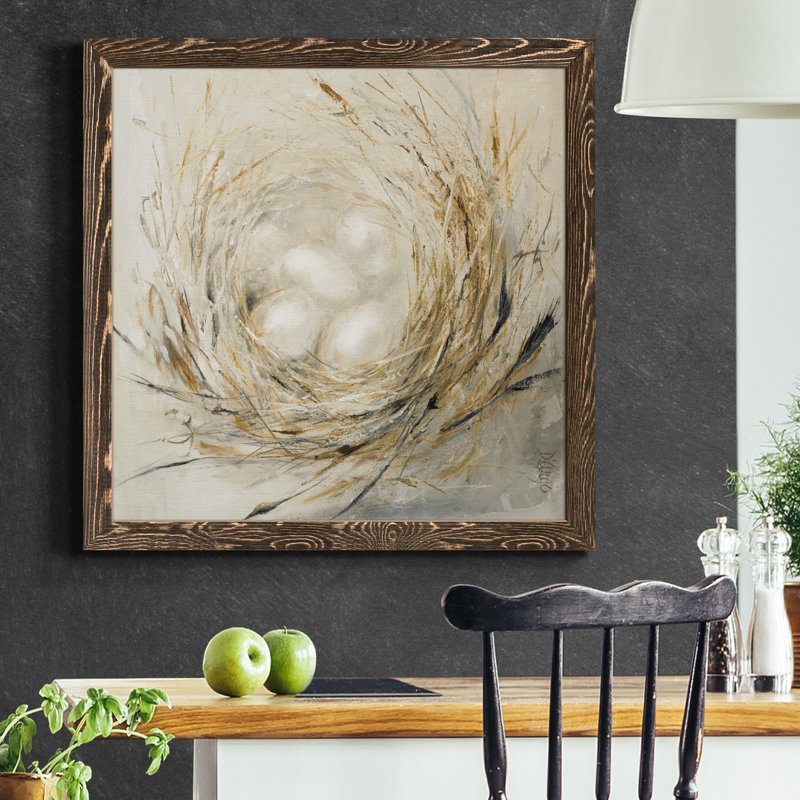 Reproduction sur toile d'un nid avec œufs pâles, H 35,5 po x l 35,5 po x P 1,5 po, Cadre noyer