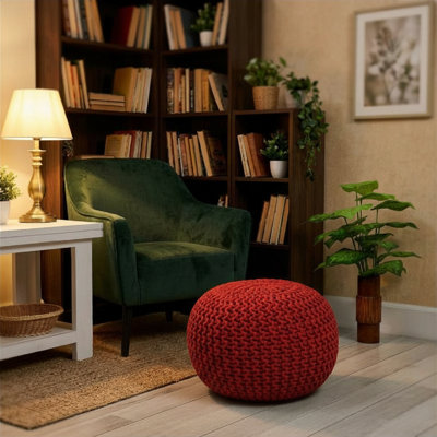 Round Knitted Pouf – Chunky Knit Ottoman & Floor Cushion
