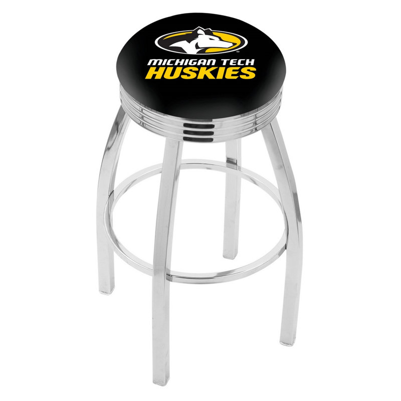 Tabouret de bar Logo Series, Tabouret de comptoir (siège d'une hauteur de 25 p, Noir soudé uni, Université Michigan Tech