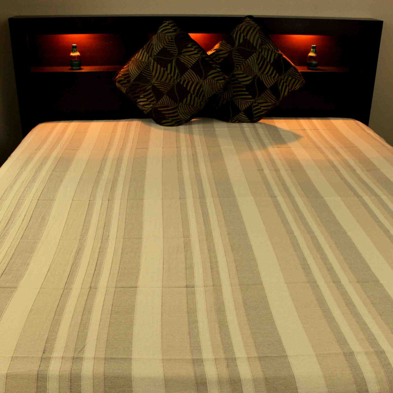100% Cotton Striped Flat Sheet, Beige/Tan/Light Brown