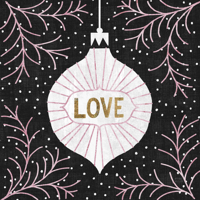 «Jolly Holiday Ornaments Love Metallic» par Michael Mullan, art textuel sur toile tendue, H 36 po x l 36 po, Non
