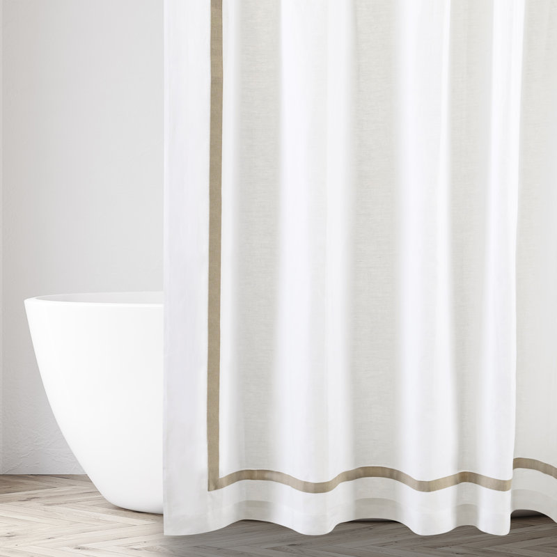 Fino Linen Solid Color Single Shower Curtain, 70'' H x 70'' L, White/Light Natural
