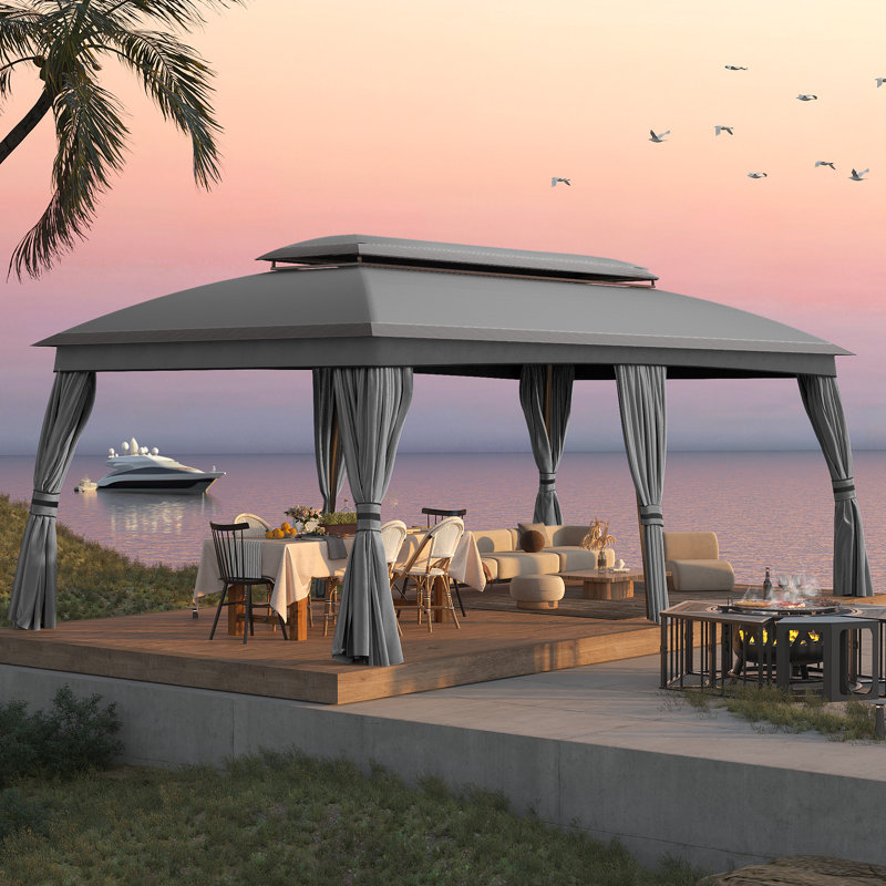 20 Ft. W X 10 Ft. D Metal Patio Gazebo, Gray