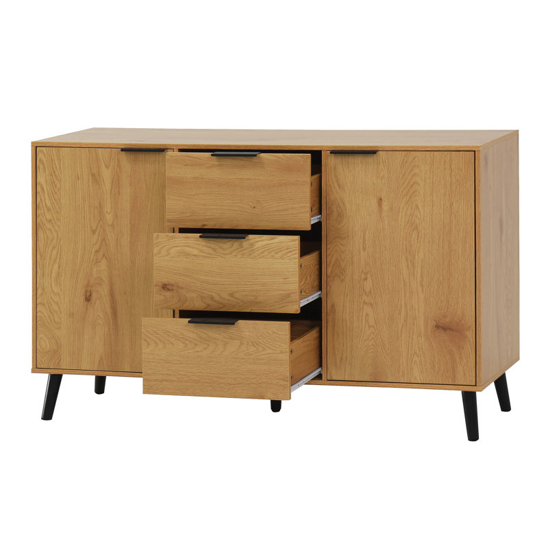 Buffet avec rangement, armoire à café en bois, armoire à 3 tiroirs et 2 portes, armoire à buffet, Naturel