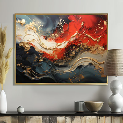 Red And Gold Marble Fire VI - Abstract Wall Art