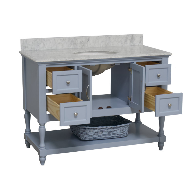 Hampton 48'' Single Bathroom Vanity with Top, Carrara Marble, Powder Blue