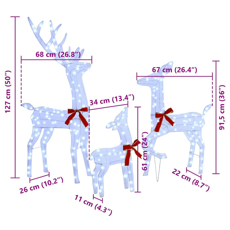 Reindeer Family 3 pcs 68 x 26 x 127 cm Fabric, Cold White