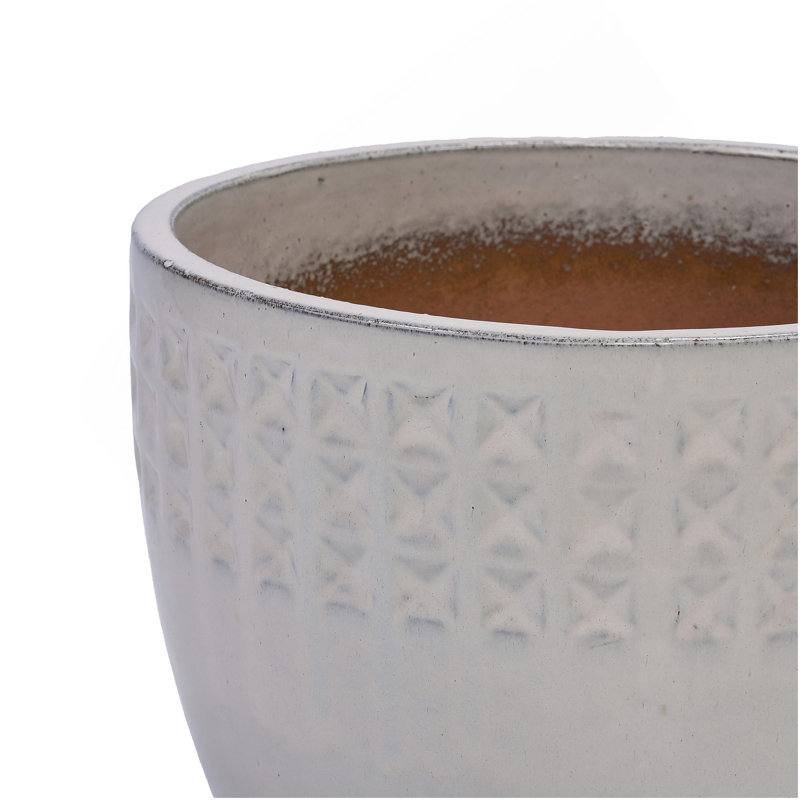 Ensemble de pots de fleurs en céramique fait à la main de 3, 15/12/9 pouces de diamètre, motif à losanges blancs, pour utilisation en intérieur / extérieur sur les rebords de fenêtre et de bibliothèque, argile respirante