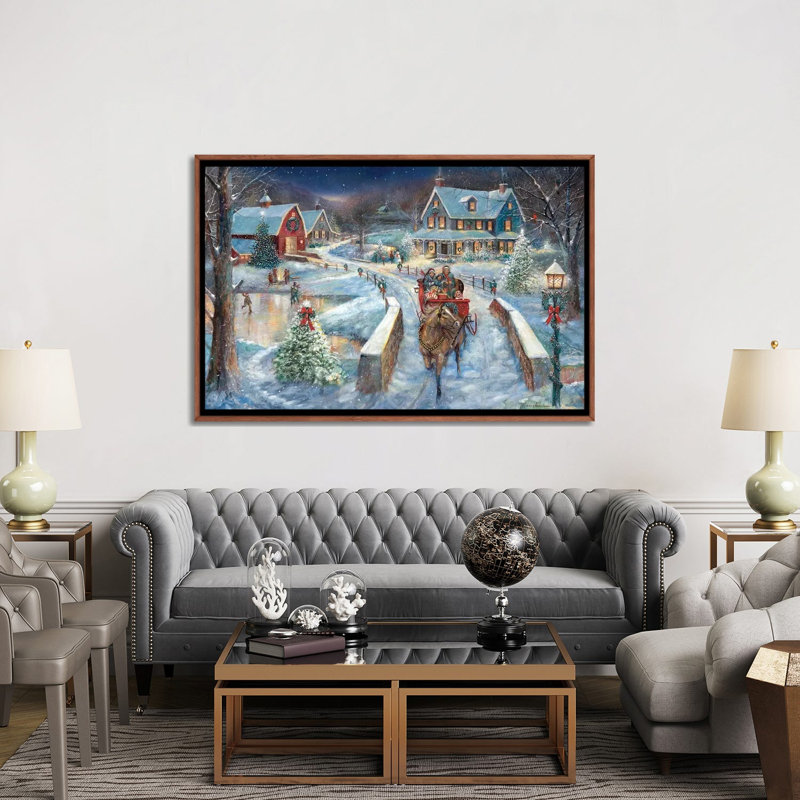 «Evening Sleigh Bells» par Ruane Manning - reproduction d'art, H 40 po x l 60 po x P 1,5 po, Toile avec cadre brun, Aucun mat
