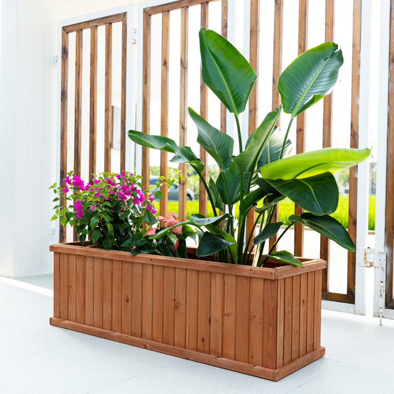 Barros Solid Cedar Rectangular Planter Box with Drainage Holes, Brown, 18.75" H x 60" W x 18.75" D