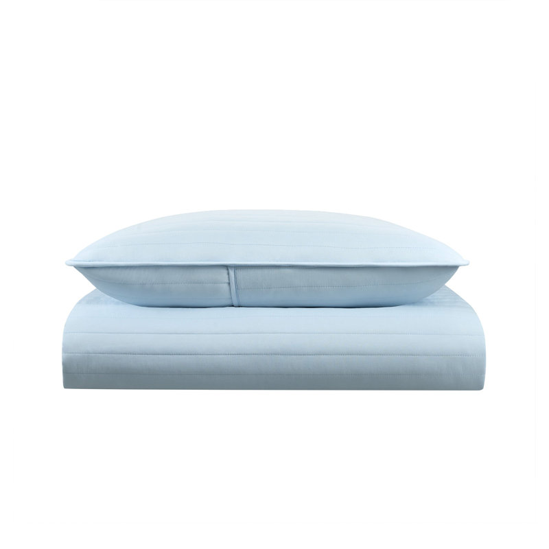 Host & Home Soft Brushed Lightweight Microfiber Quilt Set, Blue, Twin Extra Long Quilt + 1 Sham