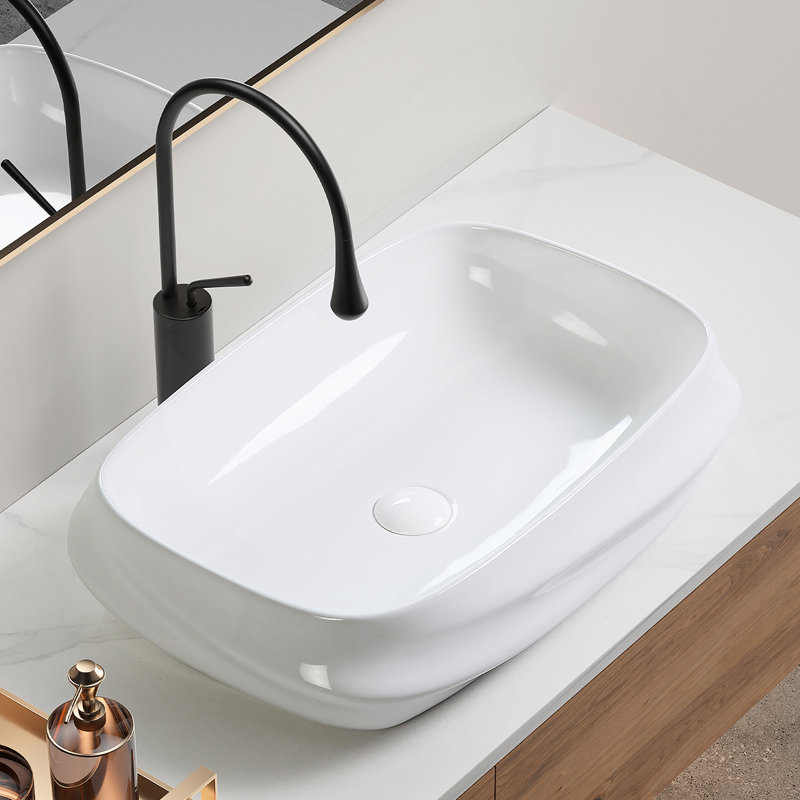 Rectangular Ceramic Vessel Sink For Bathroom