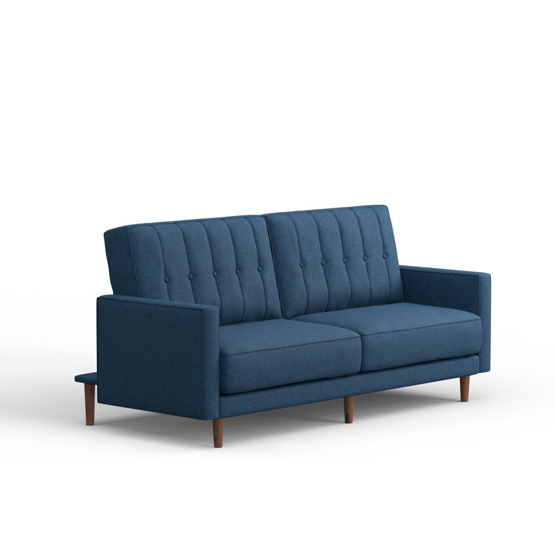 Canapé-lit 81,5 po à accoudoirs carrés avec coutures verticales et motif rétro MCM, Polyester bleu marine