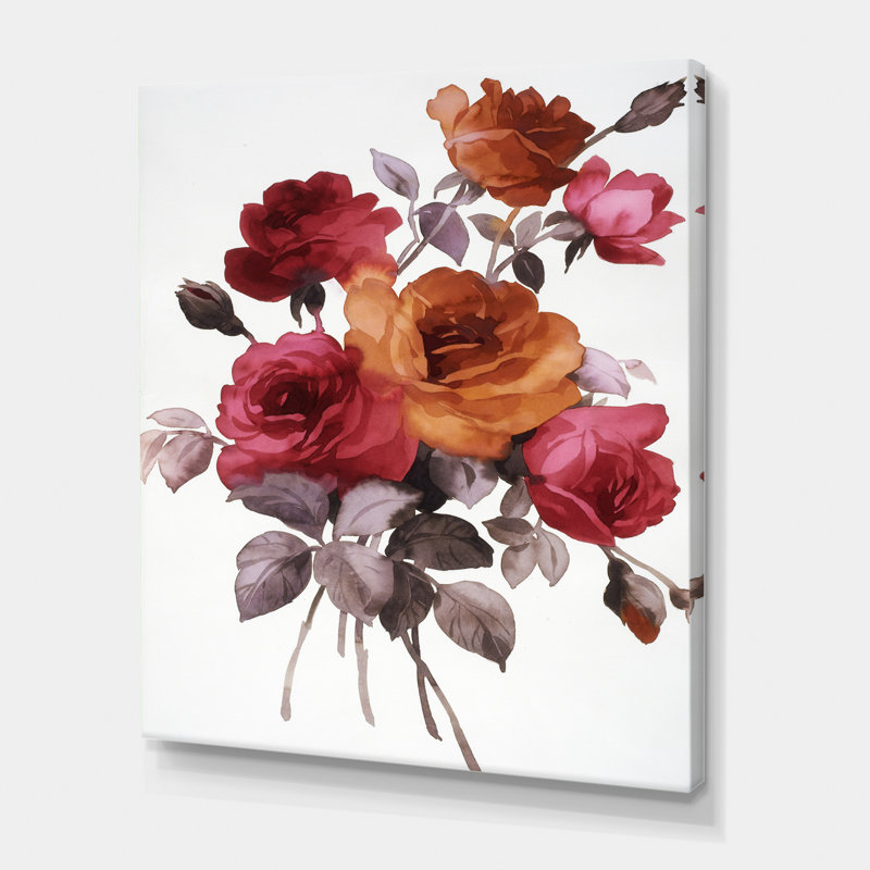 Rétro orange et roses rouges - peinture sur toile, H 20 po x l 12 po x P 1po, Toile tendue