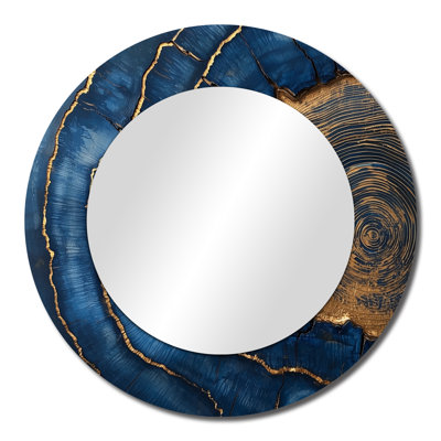 Golden Dark Sapphire Wood Slide Veins I - Forest Accent Wall Mirror - Printed On Metal