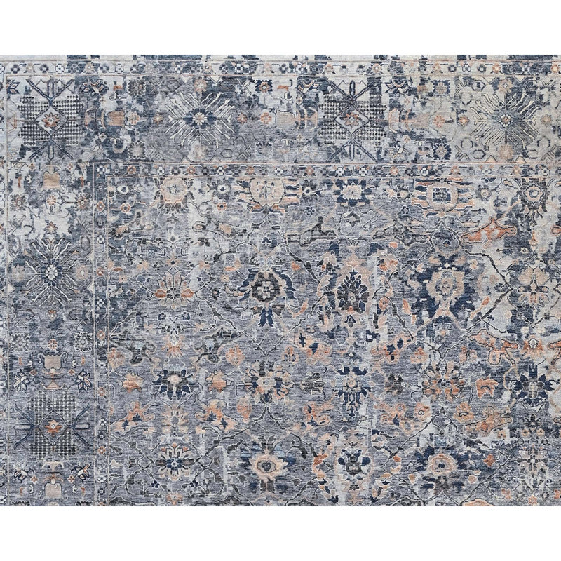 Hand Knotted Wool Area Rug in Grey And Silver, Rectangle 5' x 8'