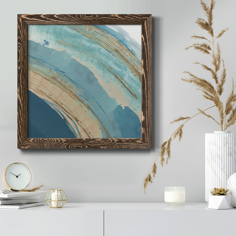 «Made Blue Waves III» - Toile encadrée de qualité supérieure - prête à être accrochée, Cadre noyer