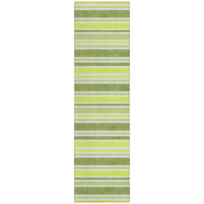 2' X 8' Green and Yellow Striped Washable Indoor Outdoor Runner Rug