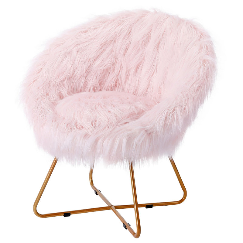 Fauteuil en fausse fourrure BirdRock Home, pieds en faux or rose, Fausse fourrure rose, Doré