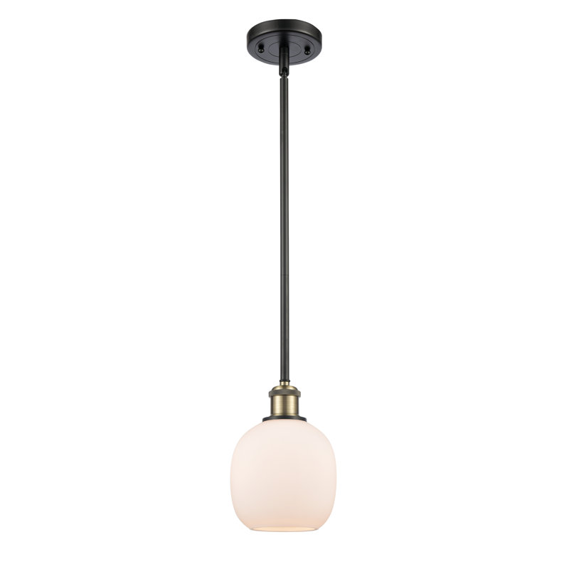 Luminaire suspendu sphérique 1 lumière Carlucci, Ampoule non incluse, Blanc mat, Laiton antique noir