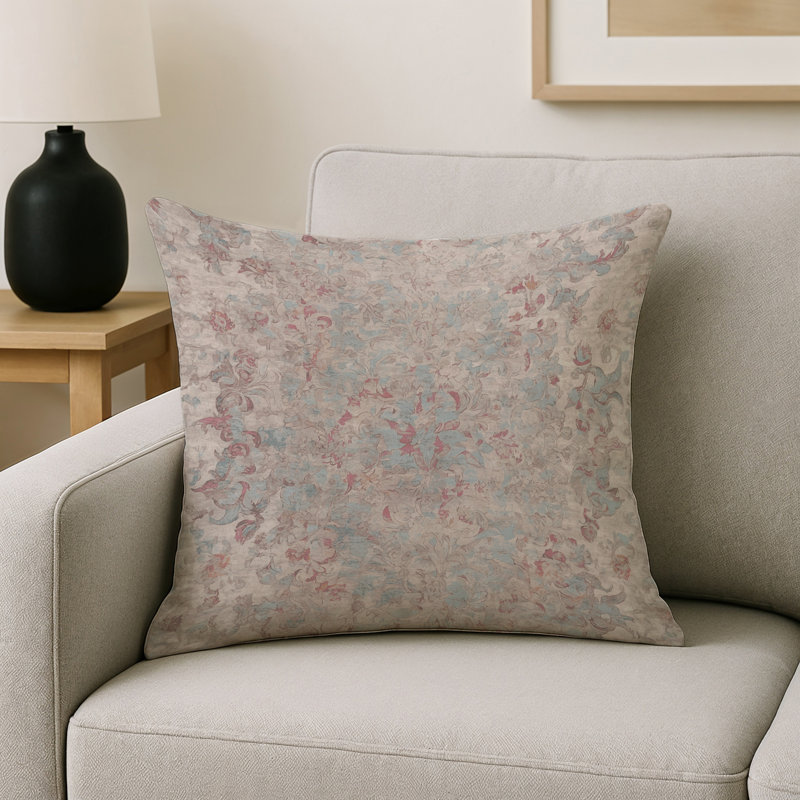 Coussin décoratif intérieur et extérieur Modern, Beige / rose / ivoire abstrait 1, Carré 20 po