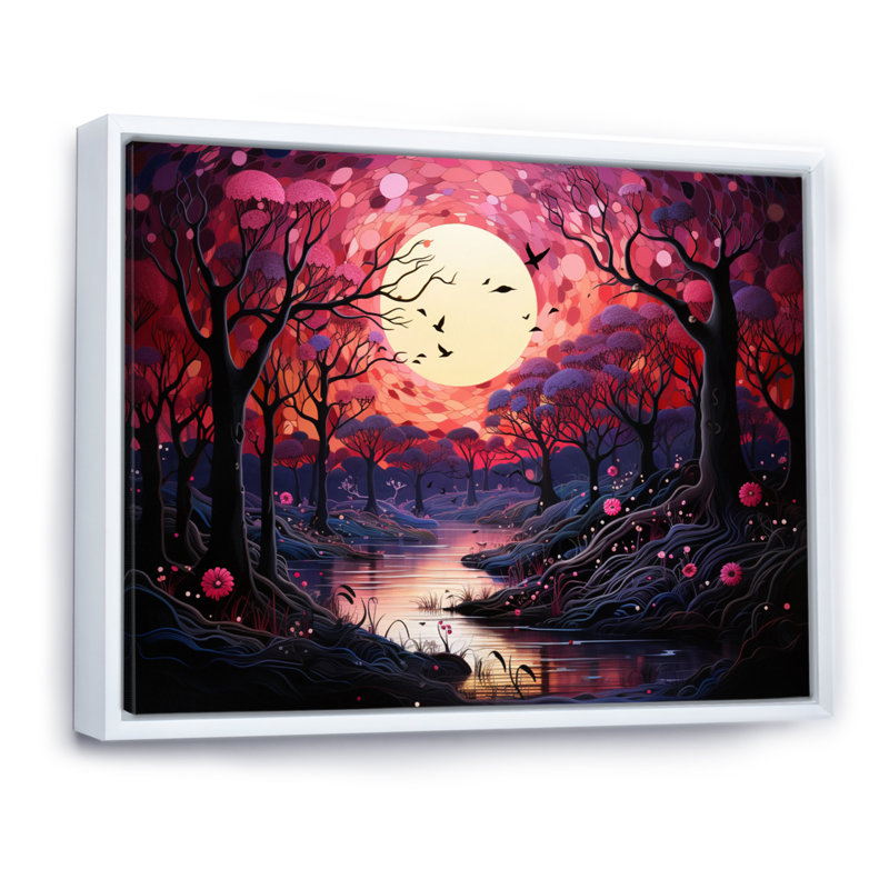 Paysage romantique fondant des cœurs II, Cadre flottant blanc, H 24 po x l 32 po x P 1 po