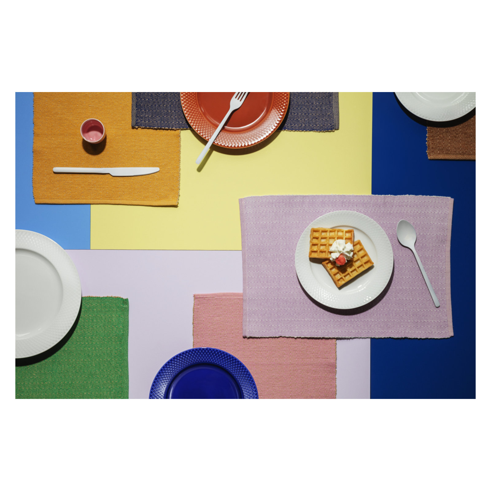 Rhombe Color Cotton Herringbone Rectangle Placemat, Brown