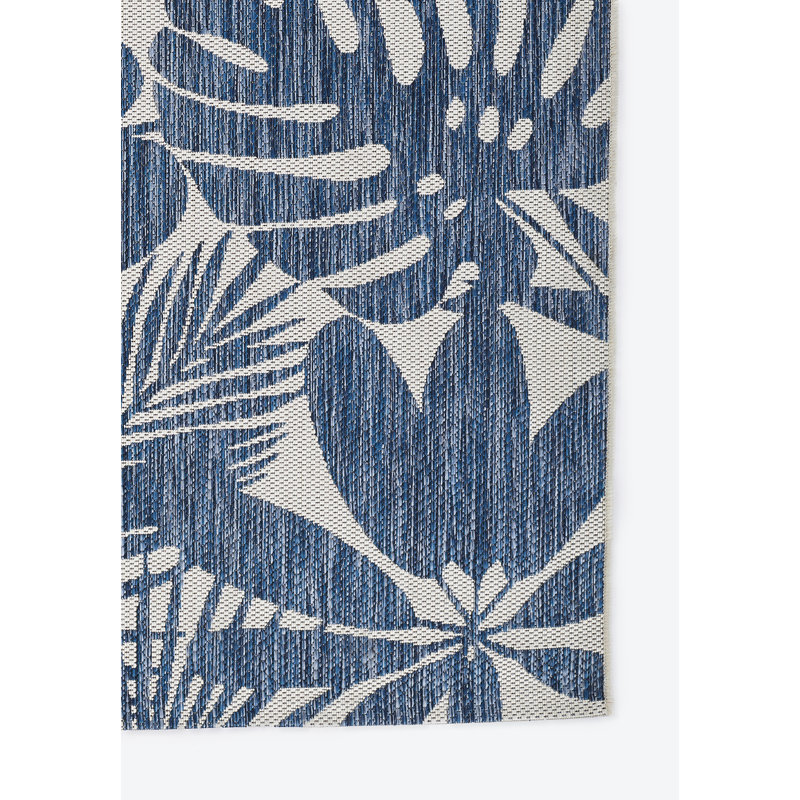 Blue and White Geometric Floral Indoor/Outdoor Runner Rug
