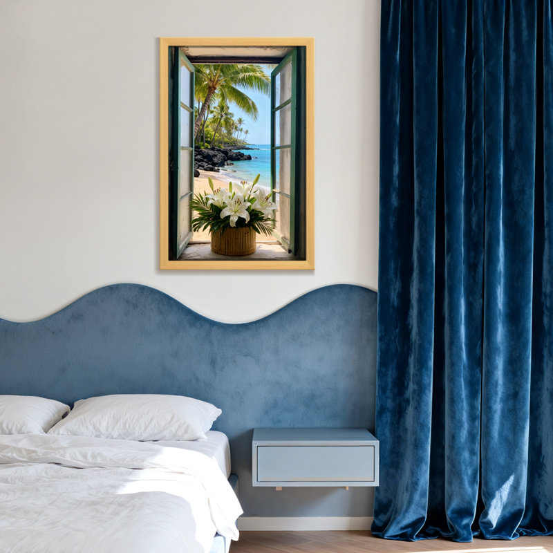 Paysage et nature Tropical Beach Palm Trees Ocean View Window Pot, H 18 po x l 12 po, Wrapped Canvas, Ne s’applique pas