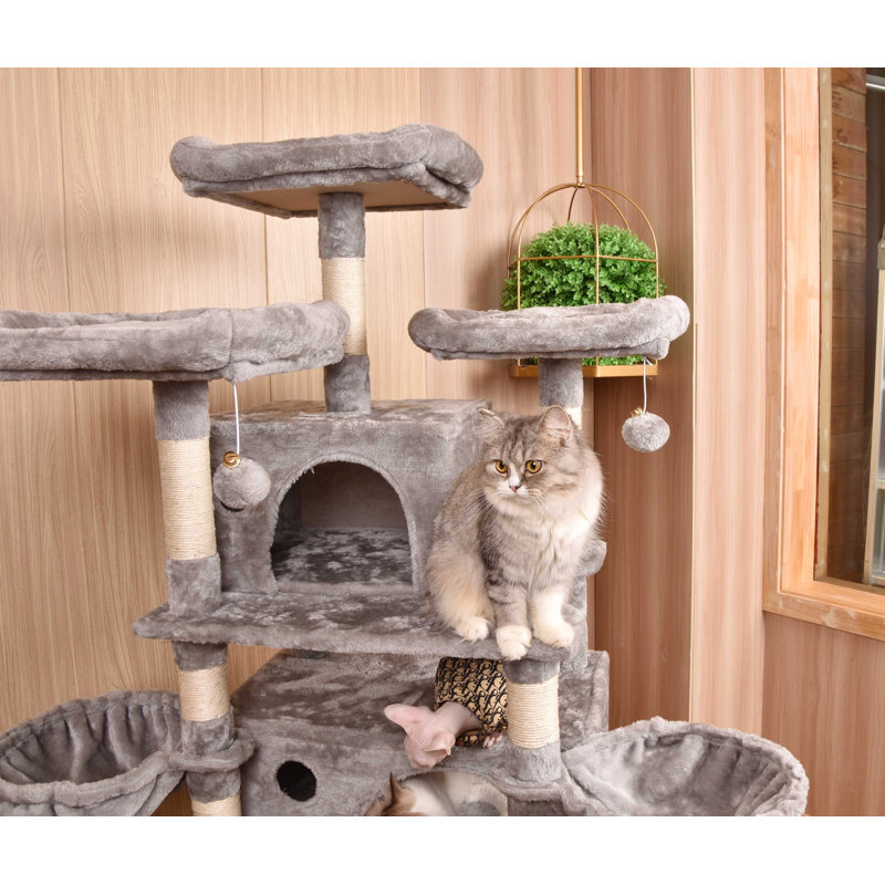 Arbre à chat H 67 po pour grands chats, avec panier, condo et poteau à griffes Mendes, Gris