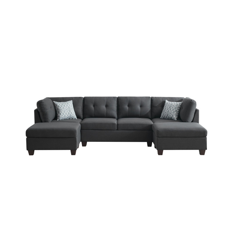 Canapé modulaire rembourré avec deux chaises longues, Gris foncé