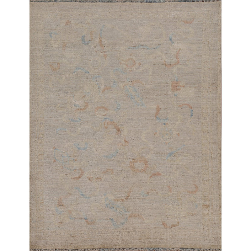 Tapis beige en laine noué à la main de conception unique 3 pi 11 po x 5 pi 0 po New Age