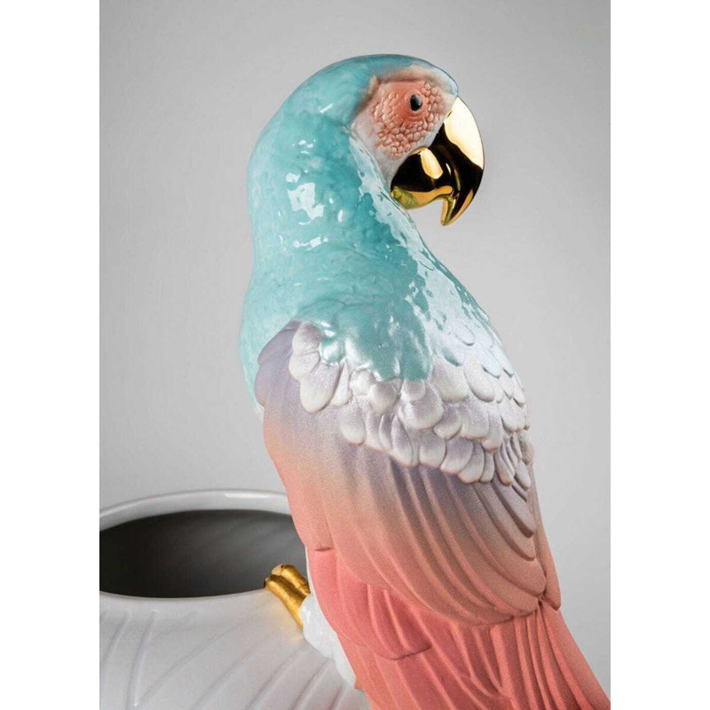 Macaw Bird Vase, Blue/Red/White