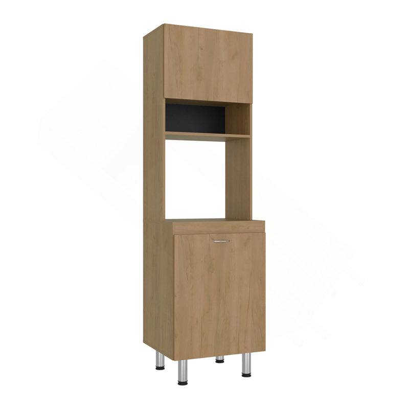 Garde-manger avec micro-ondes, quatre tablettes et rangement fermé