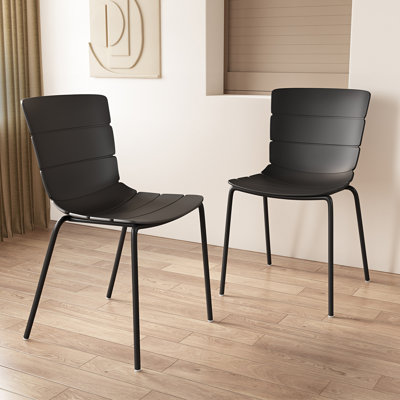 Bali Pair of Kitchen Chairs - Ribbed Plastic Seat with Matching Metal Legs