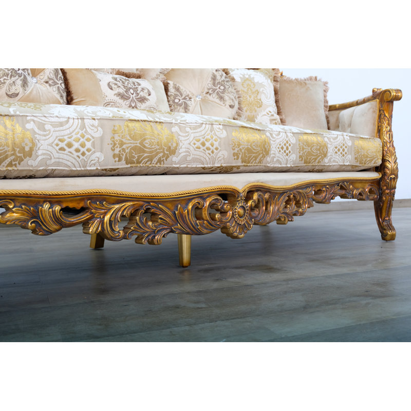 Maggiolini 73'' Upholstered Loveseat, Dark Gold, Gold, beige, light brown