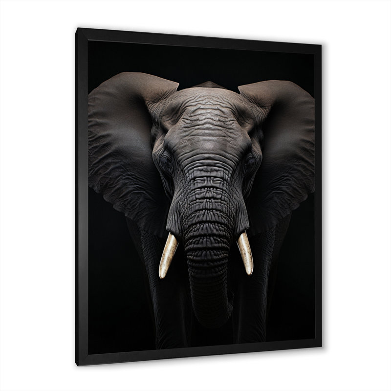 Éléphant noir et blanc «Hine» - Impression, Cadre photo noir, H 20 po x l 12 po x P 1 po