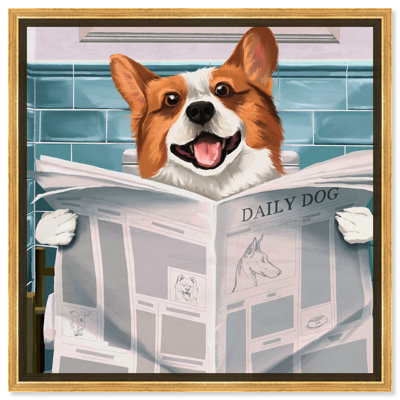 «Animals Occupied Bathroom Corgi Dogs and Puppies», reproduction d'art graphique