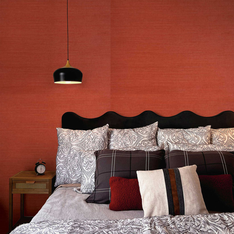 Sisal Monochromatic Authentic Grasscloth Wallpaper, Deep Coral Red