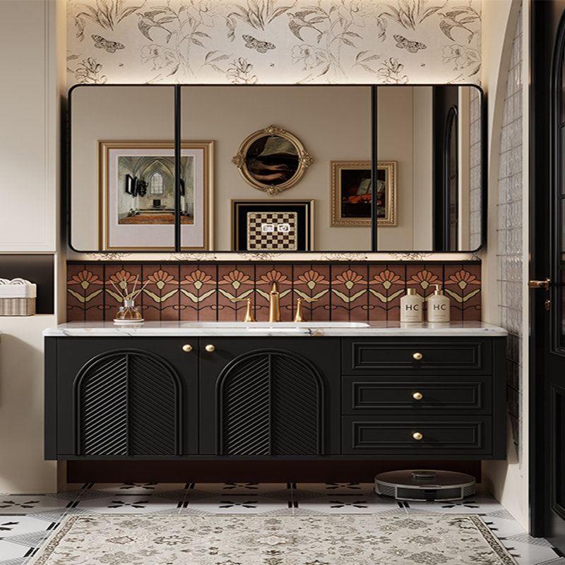 Retro French style bathroom cabinet, 19.69" H x 66.93" W x 19.69" D, Black