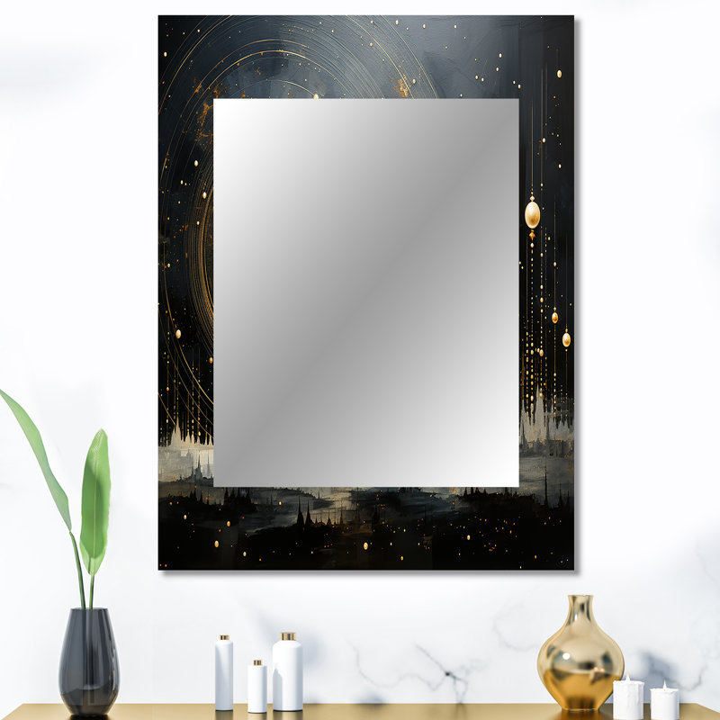 Or noir saturn Mercurys Mirage II - miroir de Saturne, miroir mural décoratif doré, impression d'art en métal, 40 po x 30 po