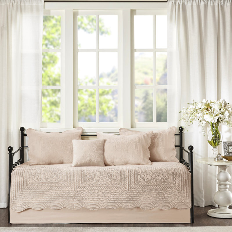 Housse de lit de jour réversible 6 pièces Blush - Bord festonné, matelas simple, microfibre douce 6 bords, s'adapte à merveille