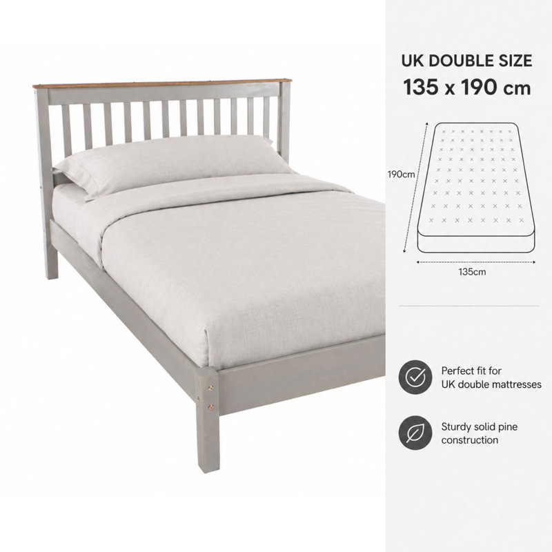 Lehighton Ingrid Uk Bed pine frame, Double (4'6), Grey