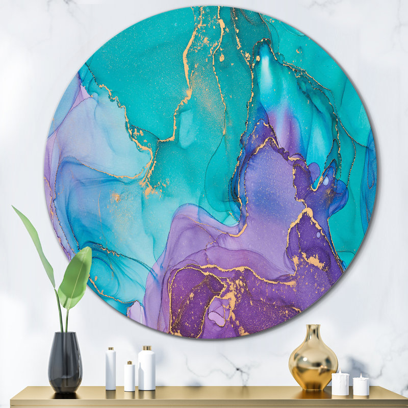Turquoise et mauve liquide Art I, H 29 po x l 29 po x P 1 po